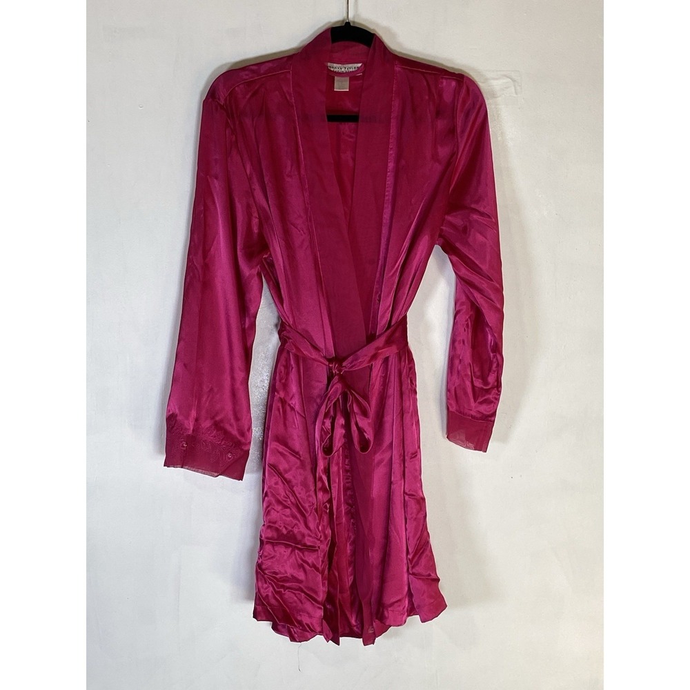 Morgan Taylor Pink Satin Lace Jeweled Robe L Y2K Coquette Glam